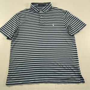Polo Ralph Lauren Men's Navy & Light Blue Striped Polo Shirt Size L